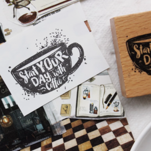 Retro Rubber Stamp - Start Your Day with Coffee